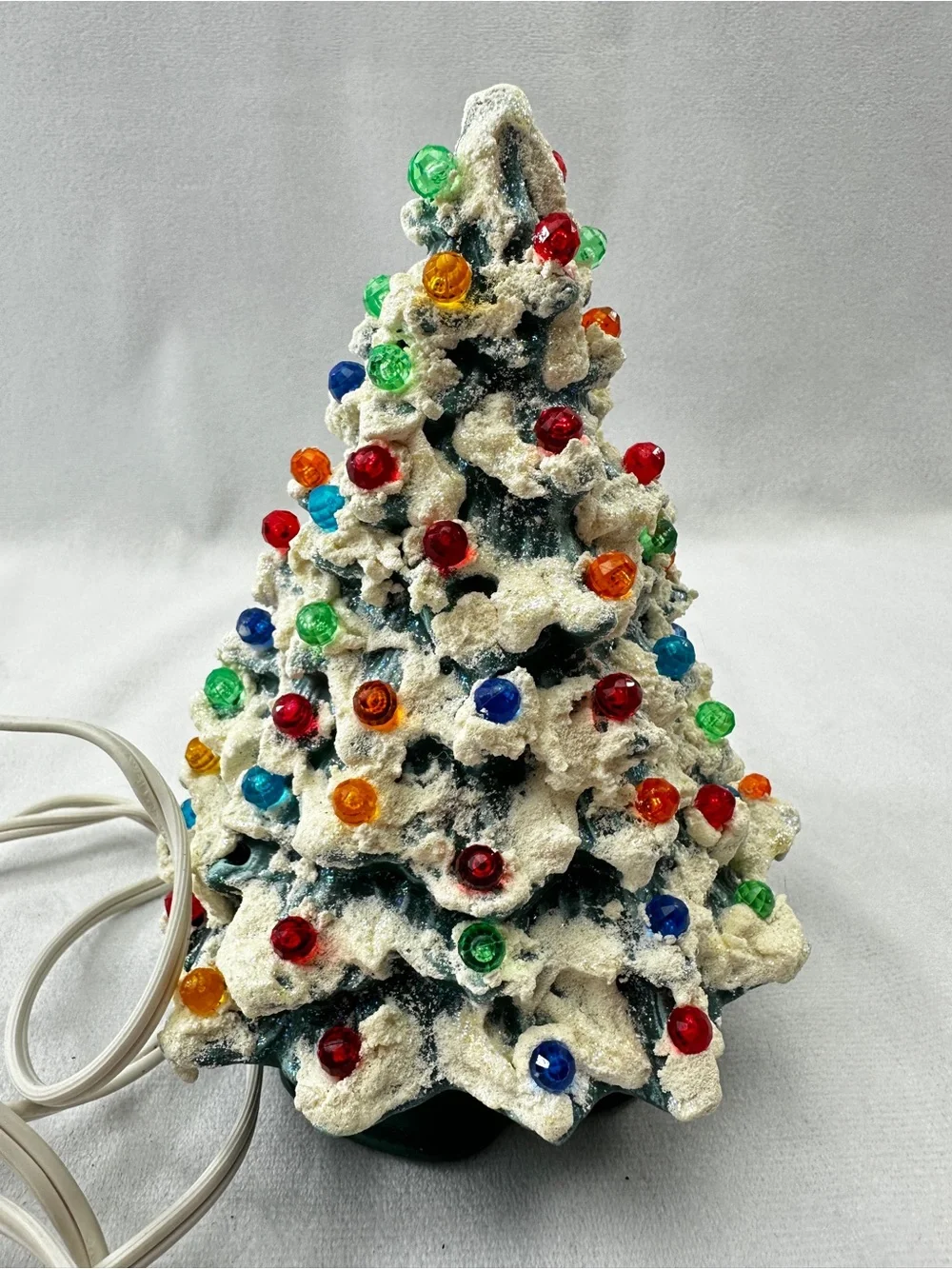 Vintage Christmas Tree Ceramic 1980s Illuminated Bulbs Decoration Green